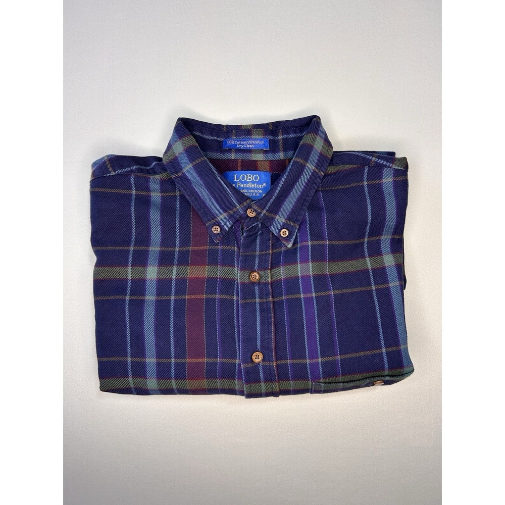 Vintage LOBO Pendleton XL Plaid Button Down Shirt Cotton Wool USA Navy Purple - Picture 6 of 8